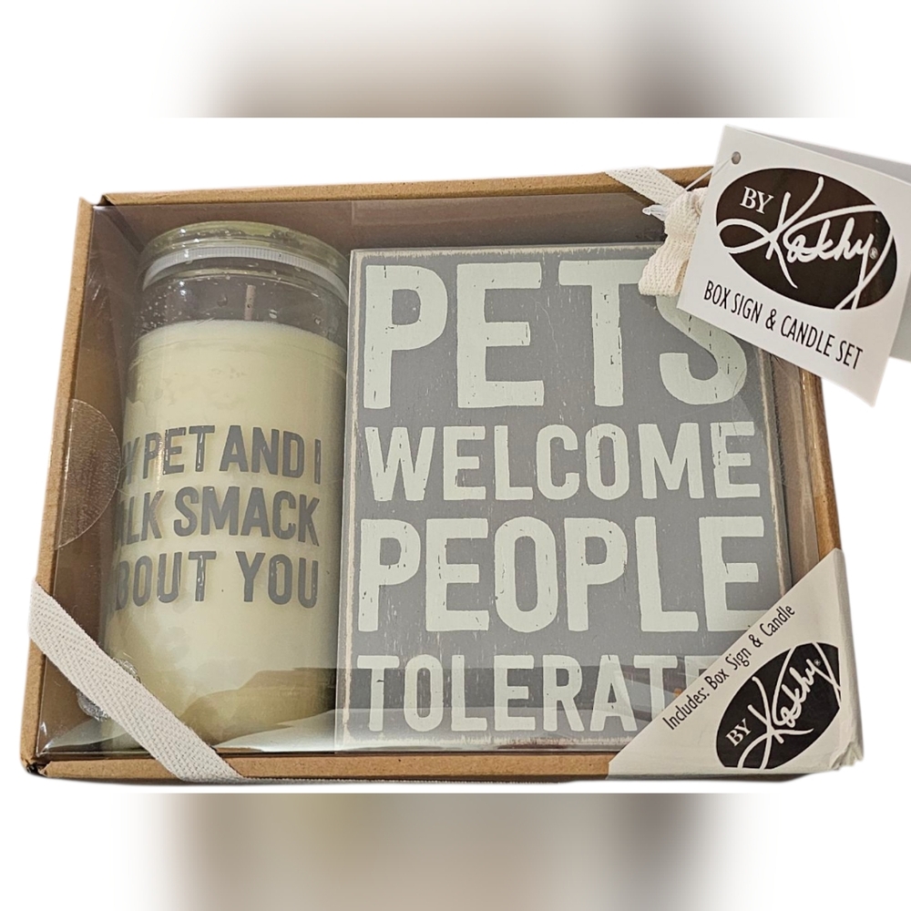 By Kathy Box Sign & Candle Gift Set - Great For Pet Lovers Dogs/Cats/Bunnies NEW